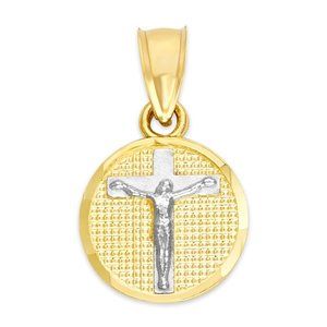 10k Solid Gold Crucifix Coin Pendant Cross Jewelry